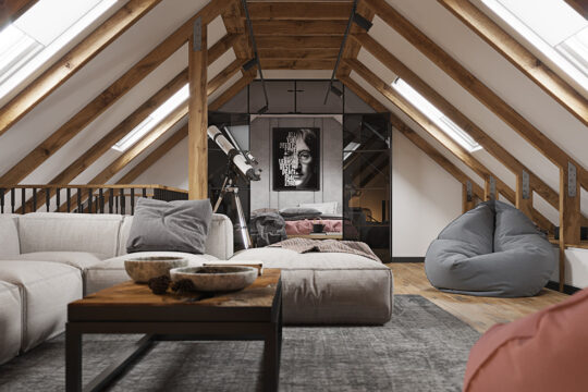 ДИЗАЙН МАНСАРДЫ В КОТТЕДЖЕ OAK GROWE